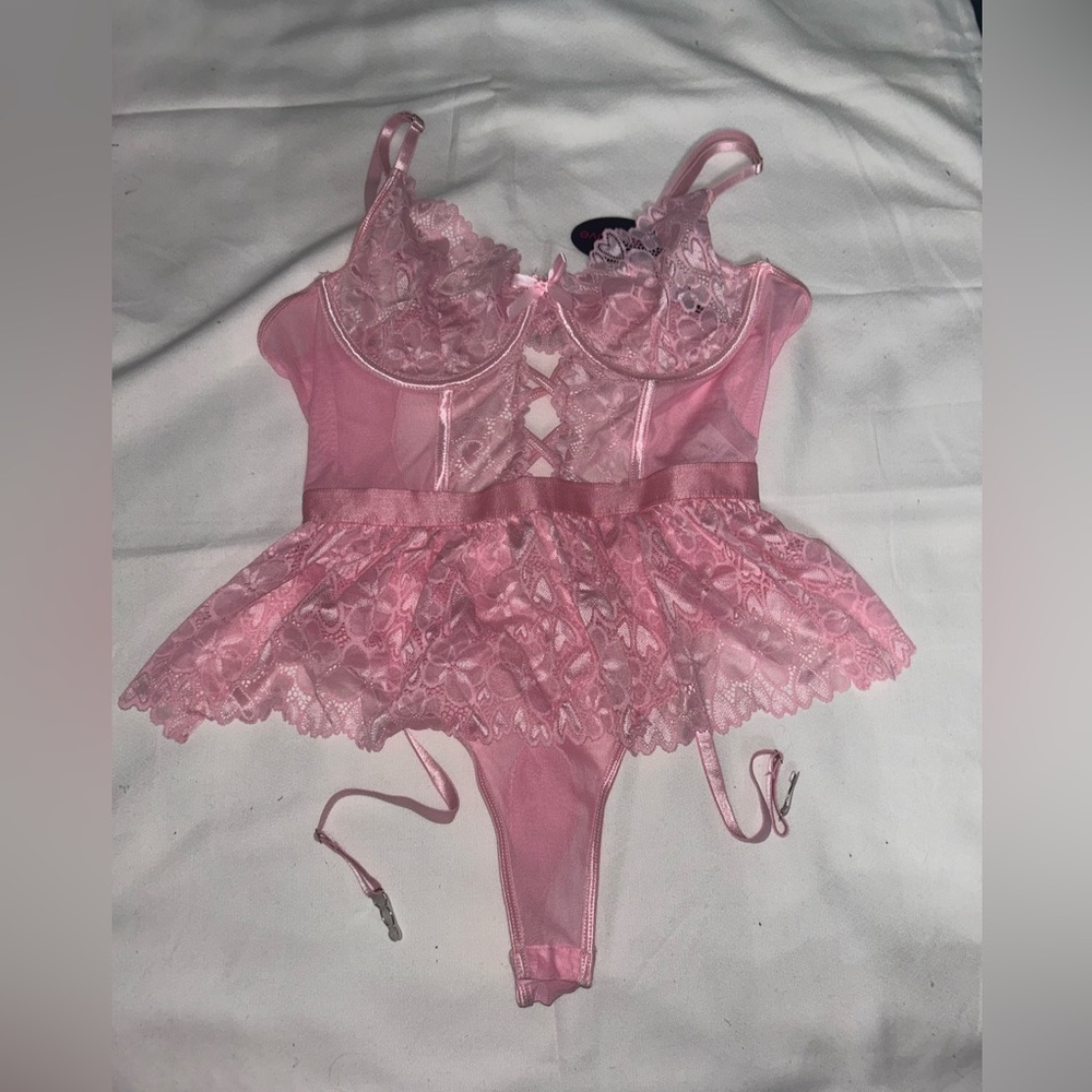 Lacey Pink Lingerie One Piece Large
